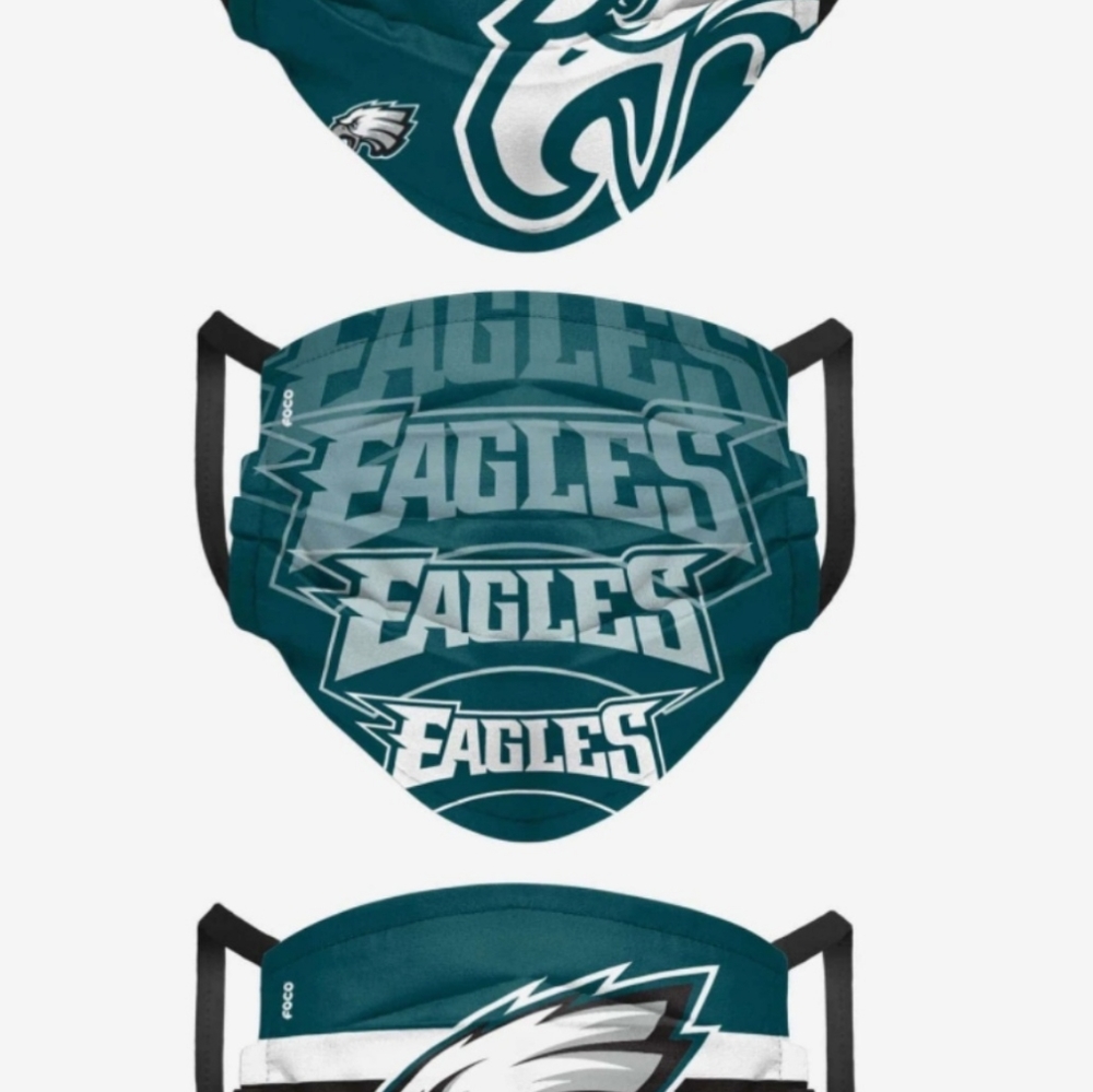 🆕foco| 3 Pack Philadelphia Eagles Resusable Face Masks - 3 Various Masks
